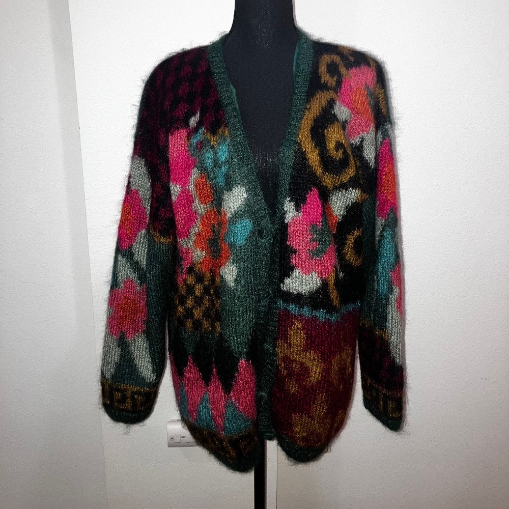 Hand Knit Mohair Blend button front cardigan
